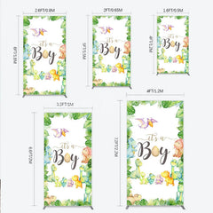 Lofaris It’s a Boy Dinosaur Rectangle Backdrop for Baby Shower Watercolor Jungle Animals Theme Tropical Dino Party Decor