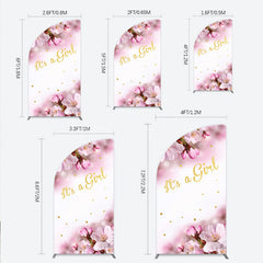 Lofaris It’s a Girl Half Moon Arch Backdrop for Baby Shower Pink Cherry Blossom and Gold Glitter Spring Floral Welcome Sign Decor
