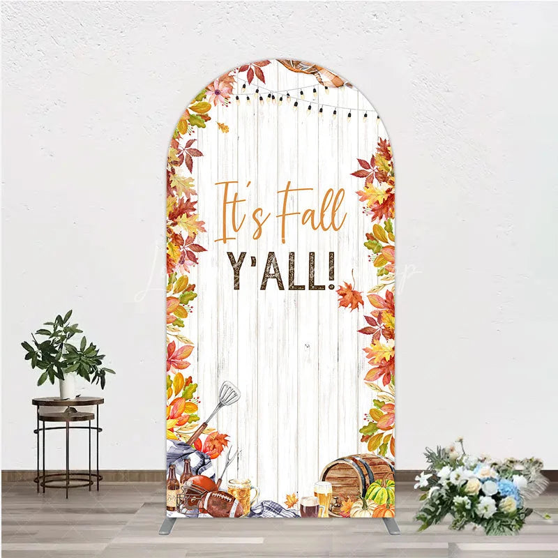 Lofaris It’s Fall Y’all Arch Backdrop for Autumn Party Football and Beer Tailgate Rustic Thanksgiving Decor