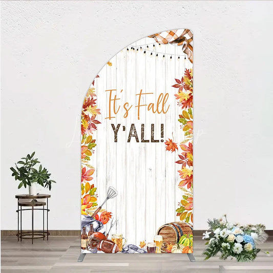 Lofaris It’s Fall Y’all Half Moon Arch Backdrop for Autumn Party Football and Beer Tailgate Rustic Thanksgiving Decor