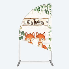 Lofaris It’s Twins Baby Shower Half Moon Arch Backdrop Cute Fox Woodland Animals with Greenery Rustic Welcome Sign Photo Prop