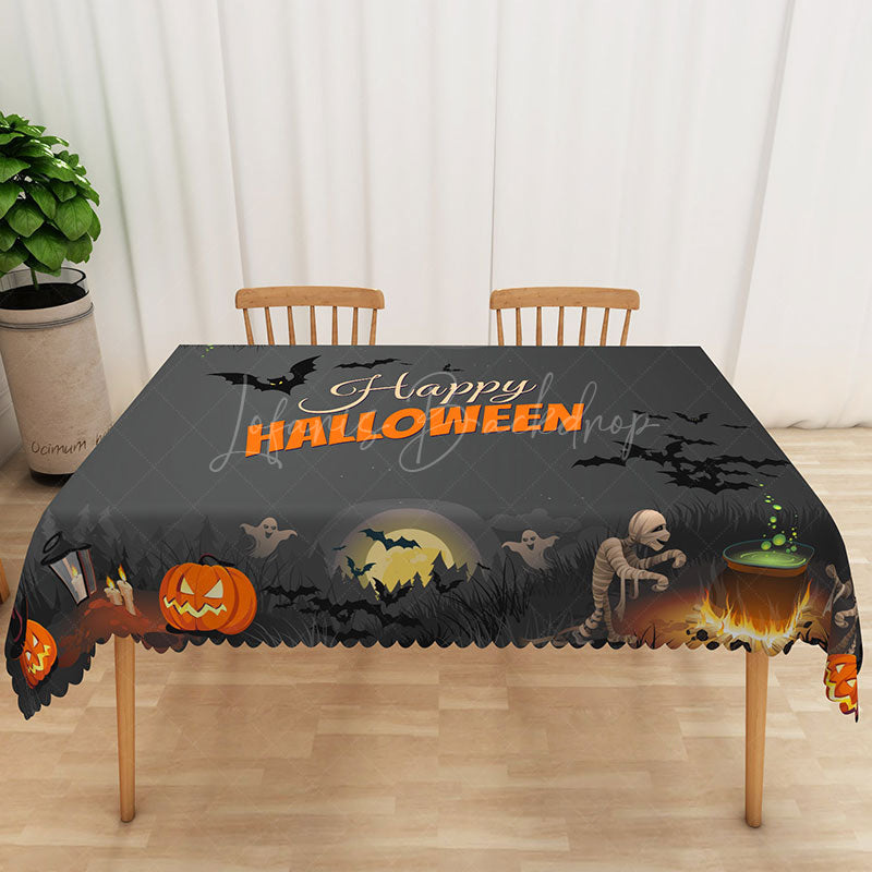 Lofaris Jack O’ Lantern Happy Halloween Rectangle Tablecloth for Spooky and Festive Holiday Party Decorations