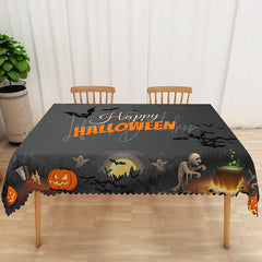 Lofaris Jack O’ Lantern Happy Halloween Rectangle Tablecloth for Spooky and Festive Holiday Party Decorations