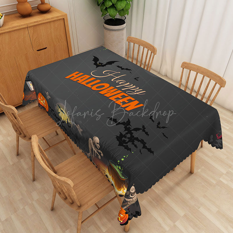 Lofaris Jack O’ Lantern Happy Halloween Rectangle Tablecloth for Spooky and Festive Holiday Party Decorations