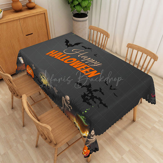 Lofaris Jack O’ Lantern Happy Halloween Rectangle Tablecloth for Spooky and Festive Holiday Party Decorations