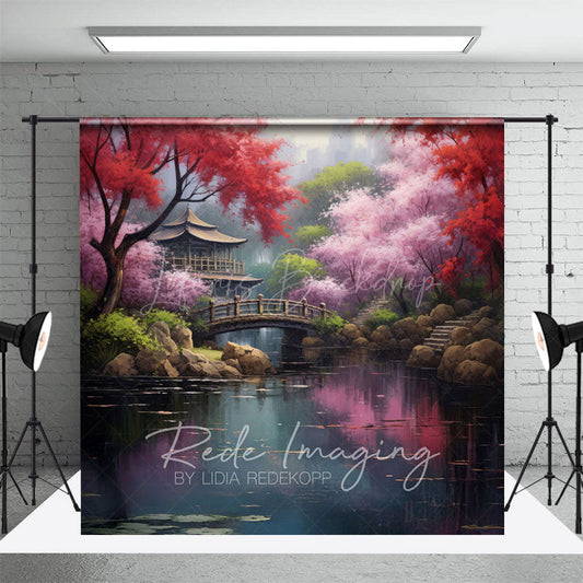 Lofaris Japanese Spring Garden Cabin Lake Photo Backdrop
