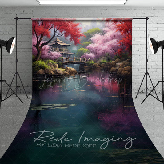 Lofaris Japanese Spring Garden Cabin Lake Sweep Backdrop