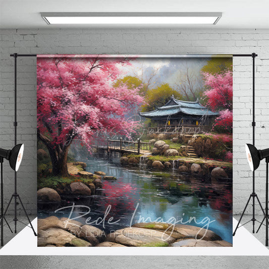 Lofaris Japanese Spring Garden Lake Cabin Photo Backdrop
