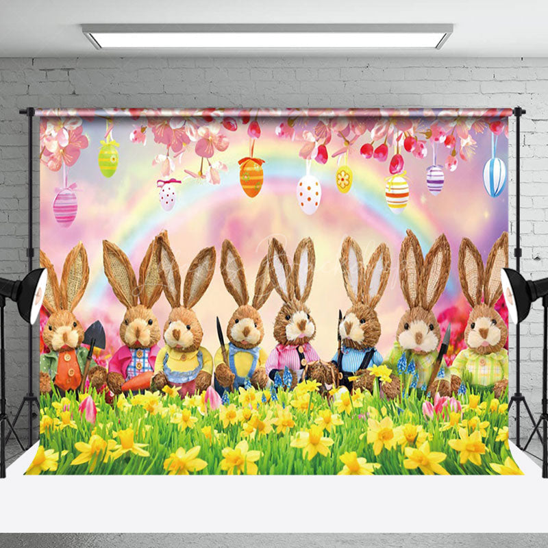Lofaris Joyful Bunny Gathering Pink Sakura Easter Backdrop