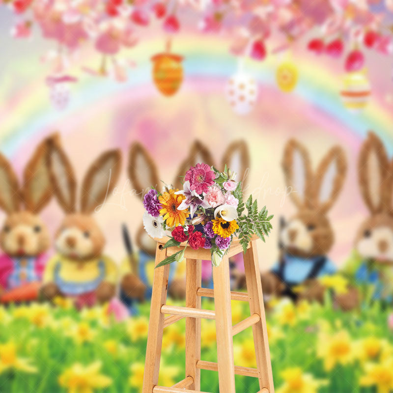 Lofaris Joyful Bunny Gathering Pink Sakura Easter Backdrop