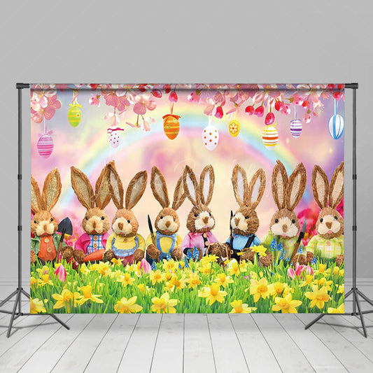 Lofaris Joyful Bunny Gathering Pink Sakura Easter Backdrop