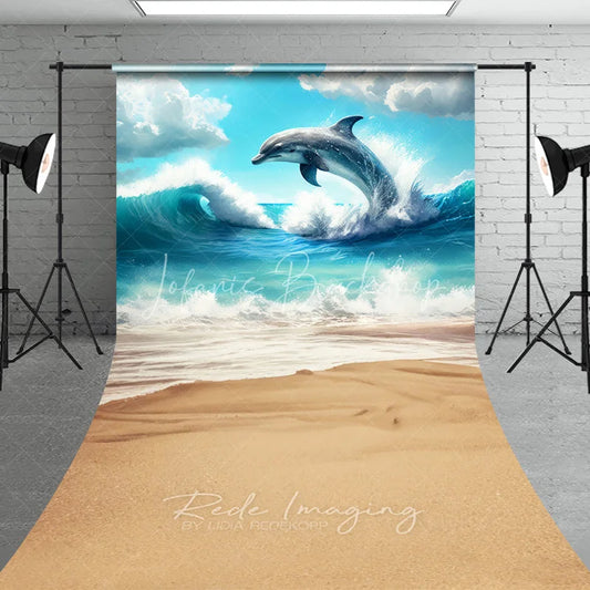 Lofaris Jumping Dolphin Ocean Waves Summer Backdrop Seamless Beach Sand Sweep Portrait Studio Background