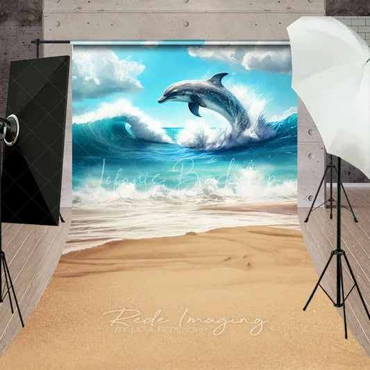 Lofaris Jumping Dolphin Ocean Waves Summer Backdrop Seamless Beach Sand Sweep Portrait Studio Background
