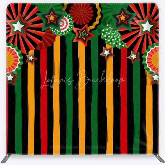 Lofaris Juneteenth Theme Tension Fabric Backdrop Pan-African Colors and Paper Fans Party Decoration