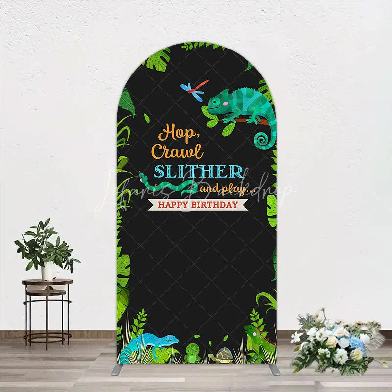 Lofaris Jungle Animals Happy Birthday Arch Backdrop Kit Tropical Reptile Safari Party Decor for Kids
