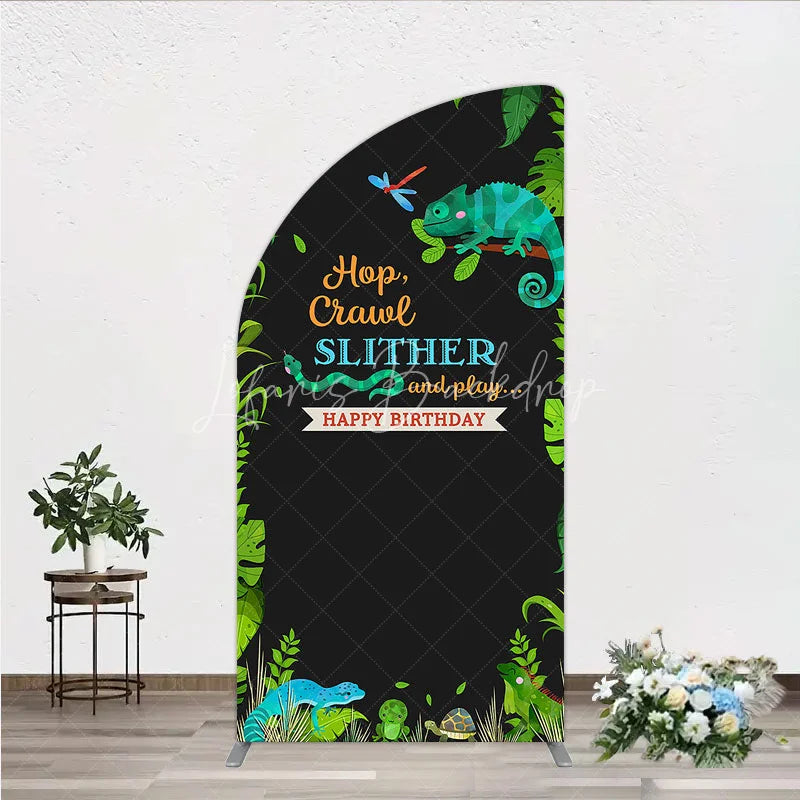 Lofaris Jungle Animals Happy Birthday Half Moon Arch Backdrop Kit Tropical Reptile Safari Party Decor for Kids
