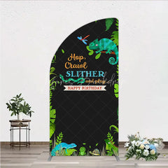 Lofaris Jungle Animals Happy Birthday Half Moon Arch Backdrop Kit Tropical Reptile Safari Party Decor for Kids