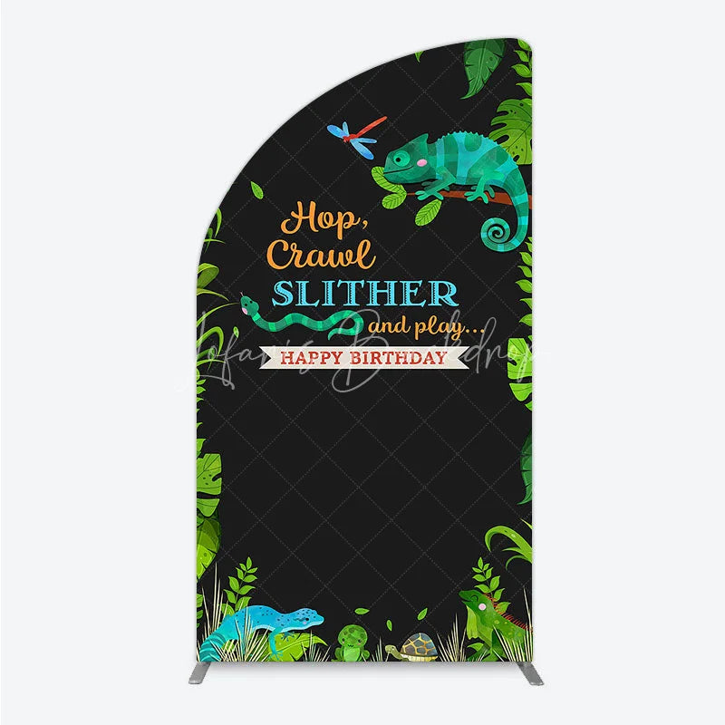 Lofaris Jungle Animals Happy Birthday Half Moon Arch Backdrop Kit Tropical Reptile Safari Party Decor for Kids