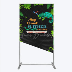 Lofaris Jungle Animals Happy Birthday Rectangle Backdrop Kit Tropical Reptile Safari Party Decor for Kids
