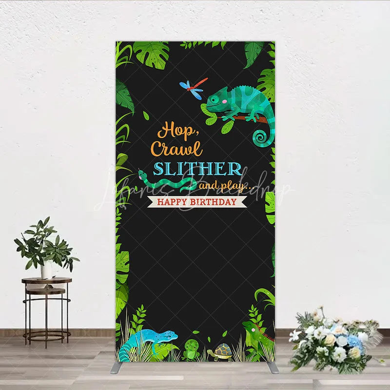 Lofaris Jungle Animals Happy Birthday Rectangle Backdrop Kit Tropical Reptile Safari Party Decor for Kids