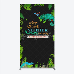 Lofaris Jungle Animals Happy Birthday Rectangle Backdrop Kit Tropical Reptile Safari Party Decor for Kids
