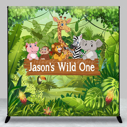 Lofaris Jungle Forest Animal Custom First Birthday Backdrop