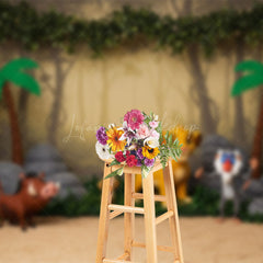 Lofaris Jungle Forest Lovely Cartoon Cake Smash Backdrop