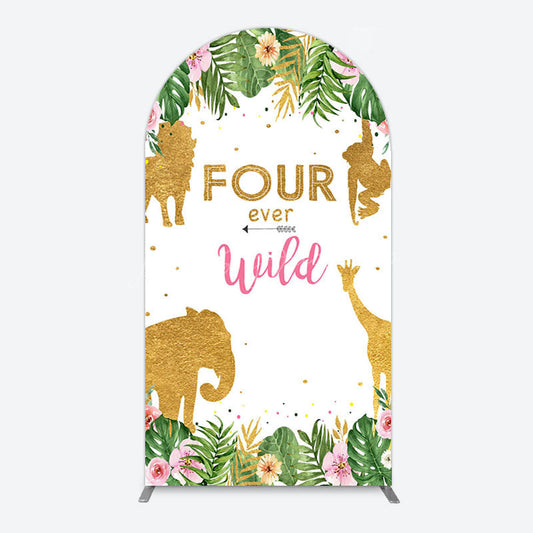 Lofaris Jungle Gold Four Ever Wild Birthday Arch Backdrop