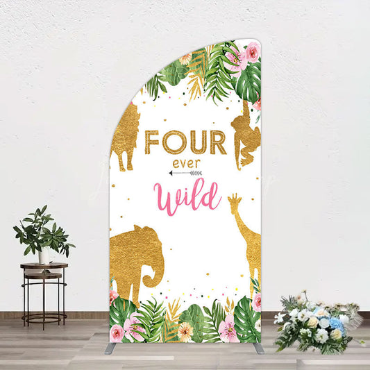 Lofaris Jungle Gold Four Ever Wild Birthday Half Moon Arch Backdrop