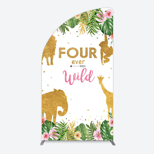 Lofaris Jungle Gold Four Ever Wild Birthday Half Moon Arch Backdrop