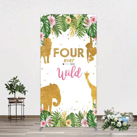 Lofaris Jungle Gold Four Ever Wild Birthday Rectangle Backdrop