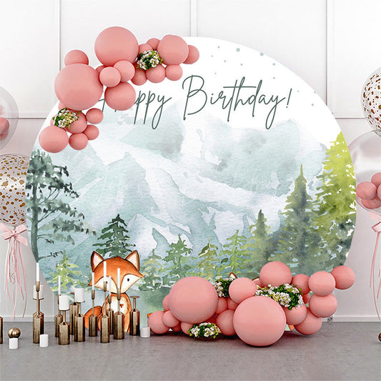 Lofaris Jungle Mountain Fox Circle Happy Birthday Backdrop