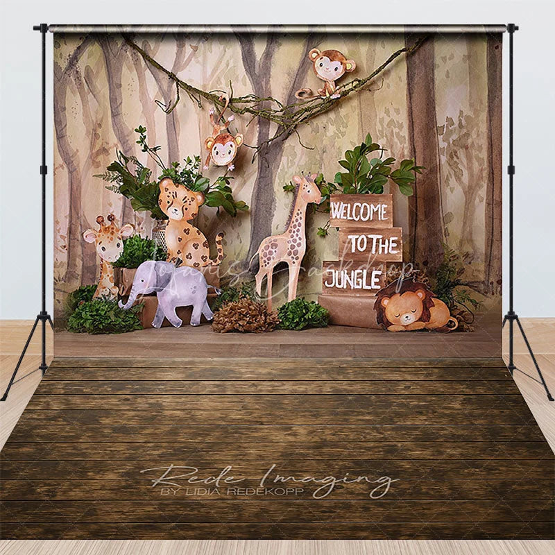 Lofaris Jungle Safari Animals Combo Set Backdrop Watercolor Monkey Giraffe Lion Baby Shower Birthday Party Decoration