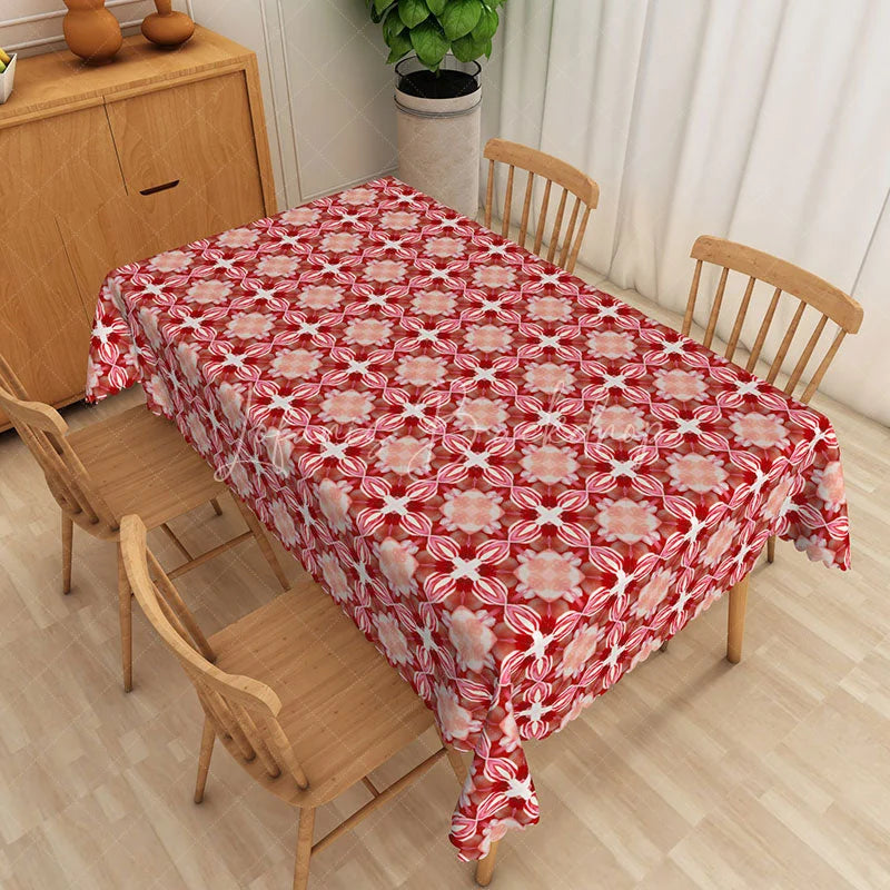 Lofaris Kaleidoscope Floral Rectangle Tablecloth Red Symmetrical Pattern Dining Table Cover