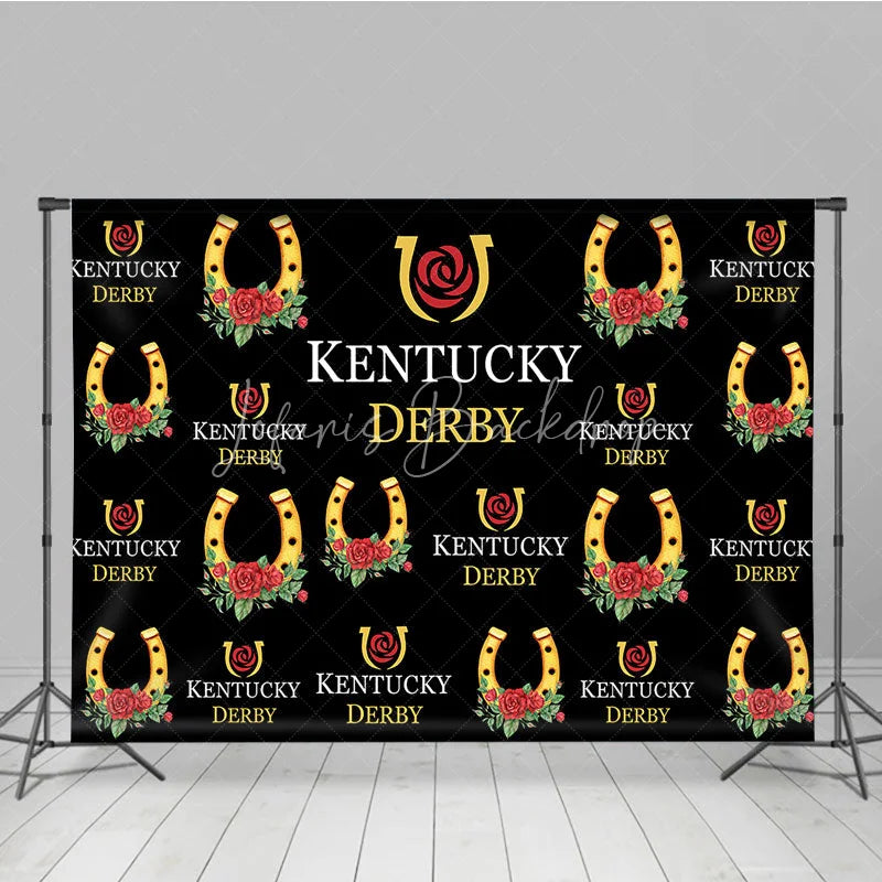 Lofaris Kentucky Derby Backdrop Horseshoe and Red Rose Pattern Horse Racing Party Step Repeat Background
