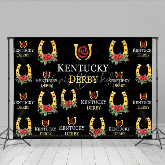 Lofaris Kentucky Derby Backdrop Horseshoe and Red Rose Pattern Horse Racing Party Step Repeat Background