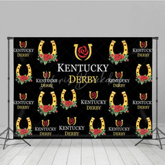 Lofaris Kentucky Derby Backdrop Horseshoe and Red Rose Pattern Horse Racing Party Step Repeat Background