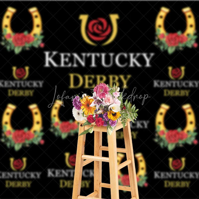 Lofaris Kentucky Derby Backdrop Horseshoe and Red Rose Pattern Horse Racing Party Step Repeat Background