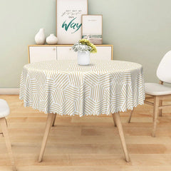 Lofaris Khaki and Brown Geometric Stripe Round Tablecloth for Modern Neutral Earth Tone Dining Room Decor