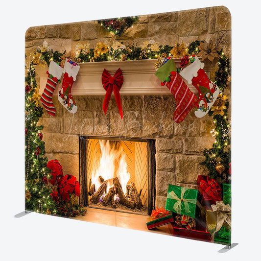 Lofaris Khaki Brick Fireplace Christmas Pillow Case Backdrop