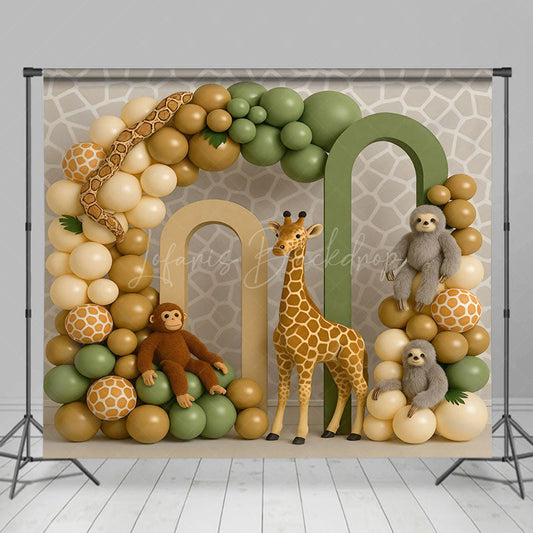Lofaris Kid Safari Balloon Arch Birthday Cake Smash Backdrop