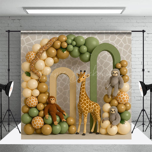 Lofaris Kid Safari Balloon Arch Birthday Cake Smash Backdrop