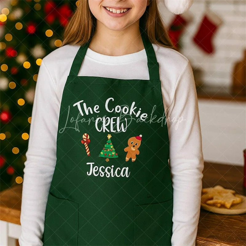 Lofaris Kids Cookie Crew Christmas Apron Custom Name Baking for Children Fun Holiday Kitchen Gift Set