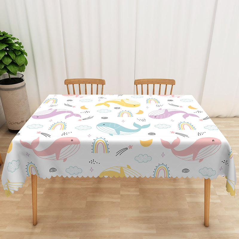 Lofaris Kids Whale Pattern Tablecloth Colorful Ocean Animal Theme for Under the Sea Birthday Party Decor