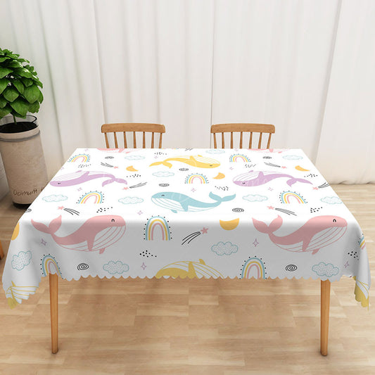 Lofaris Kids Whale Pattern Tablecloth Colorful Ocean Animal Theme for Under the Sea Birthday Party Decor