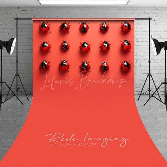 Lofaris Ladybug Pattern Sweep Photography Backdrop with Floor Modern Red and Black Insect Art Whimsical Nature Studio Photo Prop