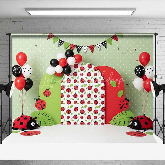 Lofaris Ladybug Theme Photography Backdrop Red and Green Polka Dot Birthday Party Background