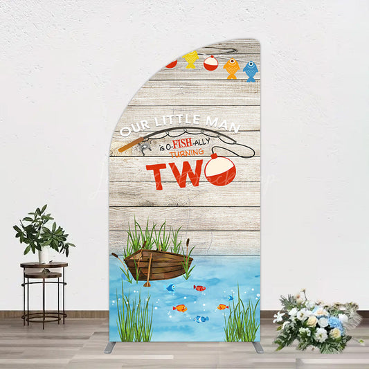 Lofaris Lake O Fish Ally Wooden 2nd Birthday Half Moon Arch Backdrop