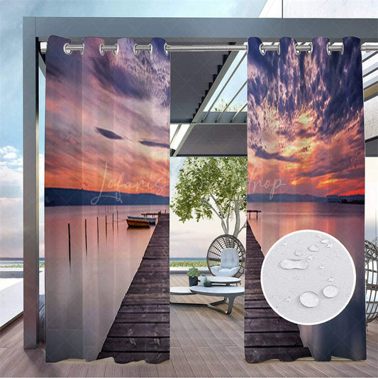 Lofaris Lake Sunset Scenery Waterproof Outdoor Curtains For Gazebo