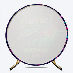 Lofaris Laser Tag Birthday Bash Round Backdrop Neon Glow Battle Zone Party Banner Fun Game Night Photo Prop for Boys